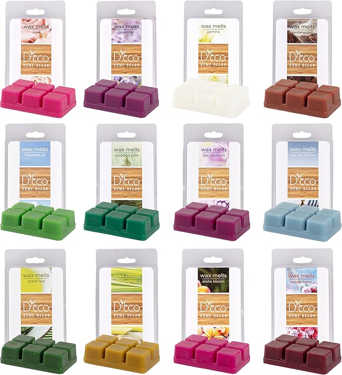 D'Eco Floral Scented Wax Melts - 12 Ct Variety Pack Home Fragrances- Long Lasting Scented Tarts for Warmers- Rose, Pine, Winter Berry, Lavender, Linen, & Nature Scents- Holiday Xmas Must Have Gift Set