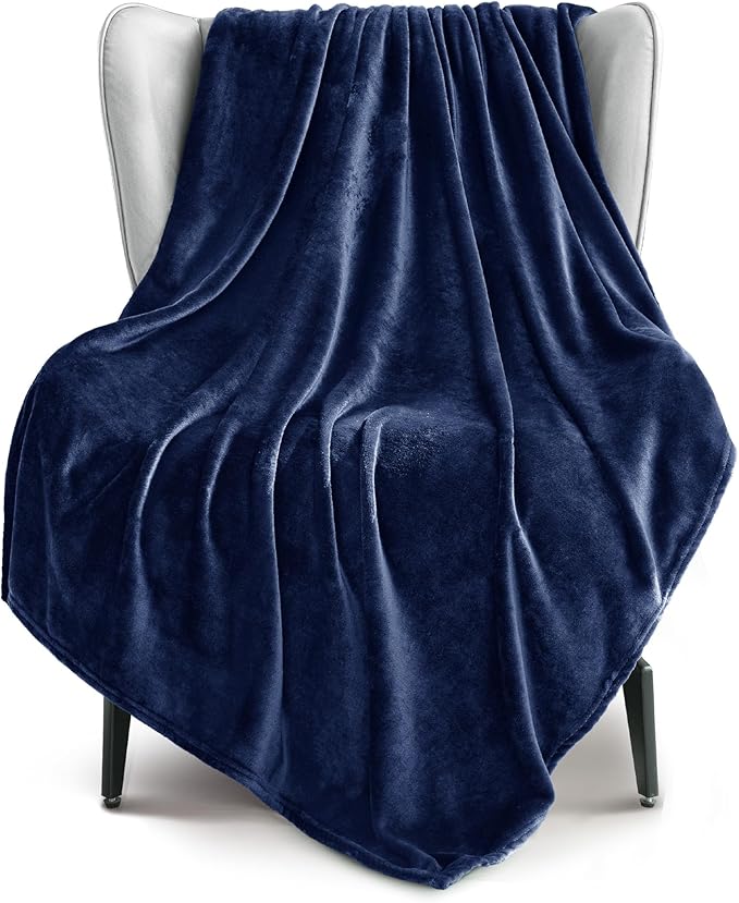 Exclusivo Mezcla Fleece Throw Blanket for Couch, Sofa, 300GSM Super Soft and Warm Blankets Navy Blue Throw All Season Use, Cozy, Plush, Lightweight, 50x60 Inches