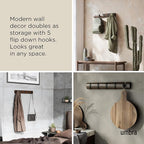 Umbra Flip Wall-Mounted Coat Rack Rail Hook for Hats, Jackets, Bags and More – Modern, Space-Saving Storage Organizer for Entryway, Mudroom, Closet, Bathroom, Bedroom, Kids Room, or Nursery, 5 Hooks,