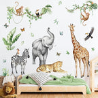 Jungle Safari Animal Wall Decals for Kids Room - Wildlife Wall Stickers Giraffe Elephant Leopard Zebra Monkey Removable Vinyl Nursery Decor for Baby Toddlers Classroom Playroom Wall Decor