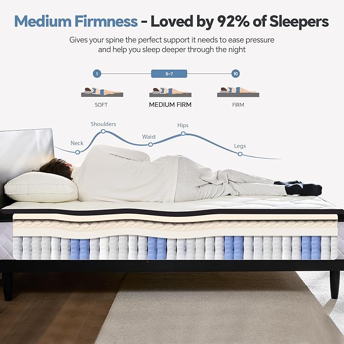 Twin Bed Mattress in a Box, 10 Inch Hybrid Mattress with Individual Pocket Spring & Memory Foam, Soft, Motion Isolation, Medium Firm Comfort for Pressure Relief, CertiPUR-US Certified