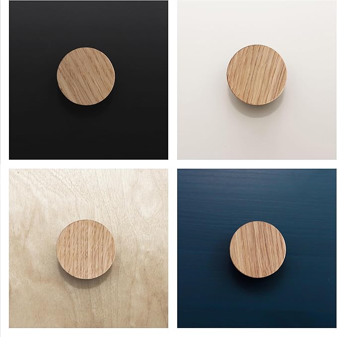 12 Pack Wood Cone Cabinet Knobs (Light) - 1 ½ " Diameter Round Shape - Wooden Drawer Pulls for Cabinets Doors, Dresser and Drawers Knob, Kitchen Cabinet Door Handle