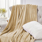 Walensee Fleece Blanket Plush Throw Fuzzy Lightweight (Throw Size 50x60 Tan Camel/Taupe) Super Soft Microfiber Flannel Blankets for Couch, Bed, Sofa Ultra Luxurious Warm and Cozy for All Seasons