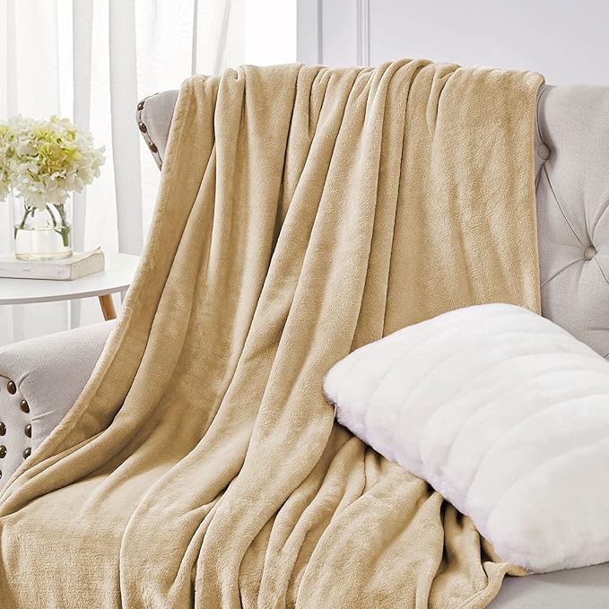Walensee Fleece Blanket Plush Throw Fuzzy Lightweight (Throw Size 50x60 Tan Camel/Taupe) Super Soft Microfiber Flannel Blankets for Couch, Bed, Sofa Ultra Luxurious Warm and Cozy for All Seasons