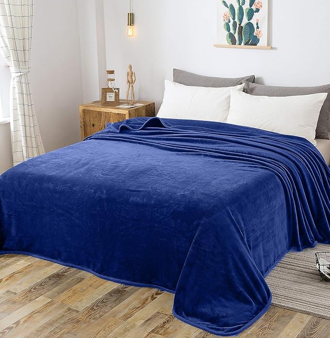 Fleece Blanket Twin Size 350GSM Lightweight Throw for The Bed Extra Soft Brush Fabric Super Warm Sofa Blanket 66" x 90"(Royal Blue Twin)
