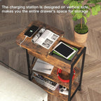 LIDYUK Set of 2 Brown End Tables with Charging Station, Narrow Side Tables for Small Spaces, Nightstands, Living Room, Brown