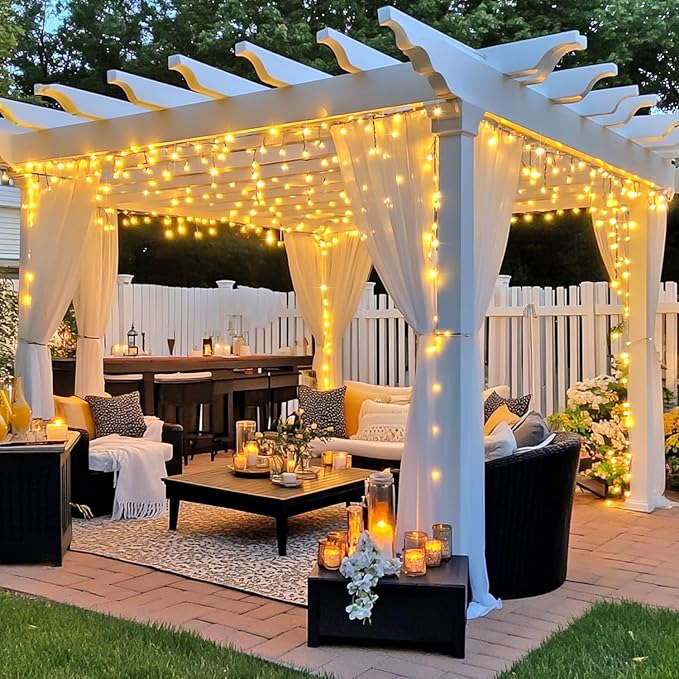 JMEXSUSS 250 LED Warm White Christmas Lights Outdoor Waterproof - 91.5ft Twinkle String Lights Indoor Plug in with 8 Modes for Bedroom Wedding Party Tree Garden Patio Decorations