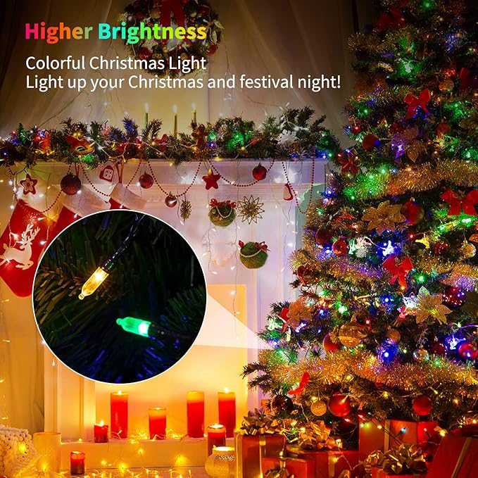 Christmas Lights Battery Operated 4 Pack 8 Feet 20 LED String Lights on Green Wire with 8 Modes Waterproof Tree Lights for Outdoor Indoor Holiday Party Garden Xmas Tree Decorations, Multicolor