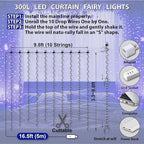 HXWEIYE 300LED Fairy Curtain Lights, 9.8x9.8Ft USB Plug-in 8 Modes Christmas String Hanging Lights with Remote for Bedroom Backdrop Wedding Party Indoor Wall Decor, Blue, Standard