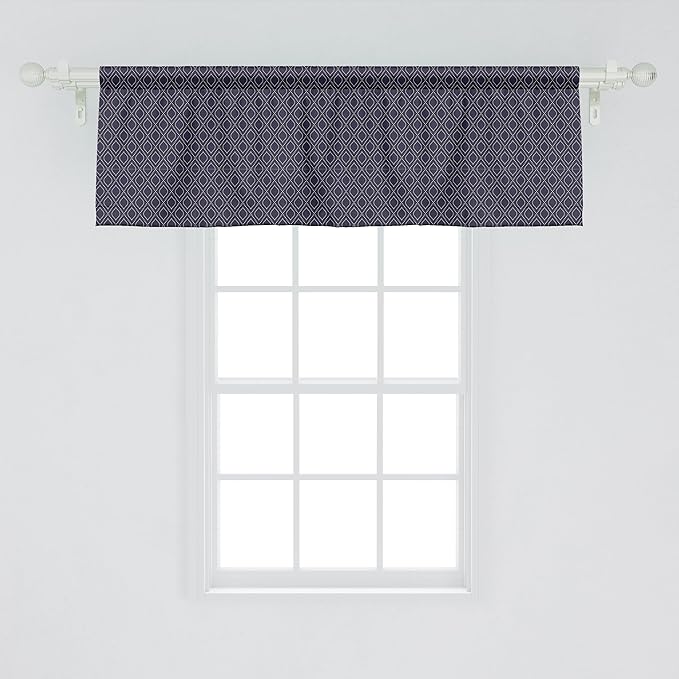 Ambesonne Navy Blue Window Valance, Geometric Dotted Pattern Design with Abstract Ogee Shapes Grid Ornament Tile, Curtain Valance for Kitchen Bedroom Decor with Rod Pocket, 54" X 18", Dark Blue Tan