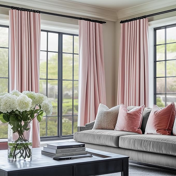 Lazzzy Velvet Blackout Curtains Thermal Insulated Room Window Drapes Super Soft Luxury Curtains for Living Room Bedroom Rod Pocket 2 Panels, Dusty Pink, 52" W x 96" L