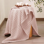 PHF 100% Cotton Waffle Weave Throw Blanket, Soft Lightweight Breathable Cozy Throws for Couch Bed Sofa, Luxury Aesthetic Woven Blanket for Home Decor & Office, 50"x60", Pink/Mauve
