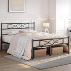 Yaheetech Metal Queen Platform Bed Frames Mattress Foundation with Storage/Curved Design Headboard/NO Box Spring Needed/Heavy-Duty Support/Easy Assembly, Queen, Black