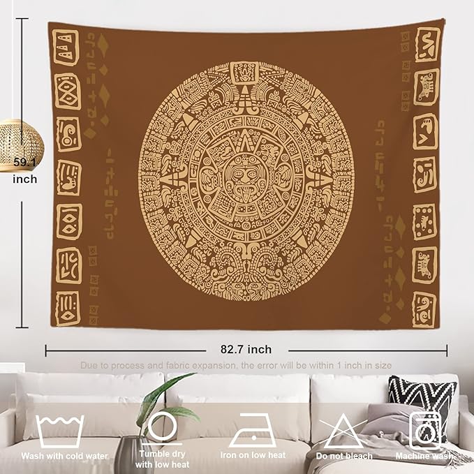 Batmerry Mayan American Aztec Tapestry, Ancient Aztec Calendar Picnic Mat Hippie Trippy Tapestry Wall Art Meditation Decor for Bedroom Living Room Dorm, 59.1 x 82.7 Inches, Latin