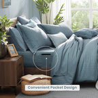 Monbix Queen Comforter Set - 7 Pieces Dusty Blue Cationic Dyeing Bed in a Bag Queen Bedding Sets with Sheets, Pillowcases & Shams, Reversible Bedding Comforters