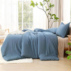Litanika King Comforter Set Grayish Blue, 3 Pieces Lightweight Solid Bedding Comforter Set, All Season Fluffy Bed Set (104x90In Comforter & 2 Pillowcases)
