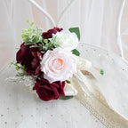 Wedding Bouquets for Bride Bridesmaid, Artificial Burgundy Blush Bride Flower Bouquet for Wedding Church Decoration Ceremony, Anniversary, etc, Roses Flowers