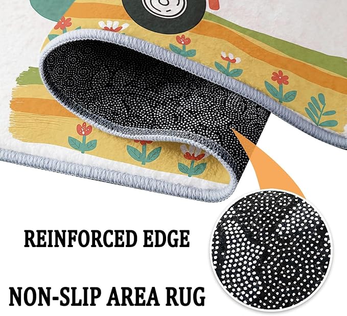 Washable Area Rug 5x8 ft Cartoon Farm Tiger Tractor 3D Print Area Rug for Living Room Bedroom Kids Room Home Decor Carpet, Indoor Non-Slip Floor Rug Mat, Low Pile Rugs