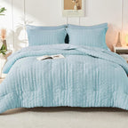 HYMOKEGE Lake Blue Twin Comforter Set Seersucker 5 Pieces, All Season Luxury Bed in a Bag for Bedroom, Bedding Set with Comforters, Sheets, Pillowcase & Shams