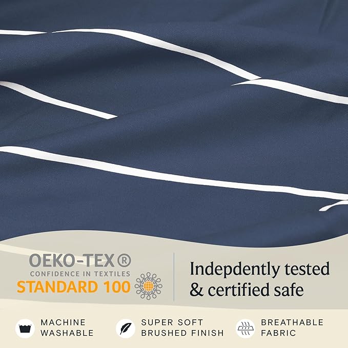 LuxClub 4 PC Cal King Size Sheet Set Bed Sheets, Breathable Luxury Deep Pockets Wrinkle Free Cooling Sheets Machine Washable Hotel Bedding (Cal King, Striped Navy)