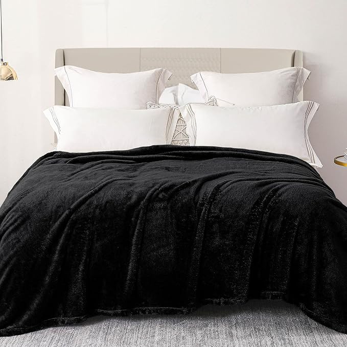 Exclusivo Mezcla Plush Fuzzy Fleece Bed Blanket Twin Size, Super Soft, Fluffy and Warm Blankets, Suitable for All Seasons (Black, 90x66 Inches)