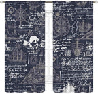 Vintage Nautical Curtains, Marine Coastal Sailboat Compass Anchor Ocean Beach Old Pirate Map Navy Blue Blackout Retro Drapes for Bedroom Living Room Kitchen Bathroom Window 2 Panels, 42"x45" Inch
