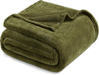 Exclusivo Mezcla Fleece Blanket Queen Size for Bed, Super Soft and Warm, All Season Use, Cozy, Plush, Lightweight, 90x90 Inches, Olive Green