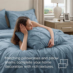 Bedsure Twin Comforter Set Mineral Blue - Bed in a Bag Twin Size Bedding 5 Pieces, GentleSoft™ Pintuck Bed Set Gift for Family, Pinch Pleat Mineral Blue Comforter with Sheets, Pillowcase & Sham