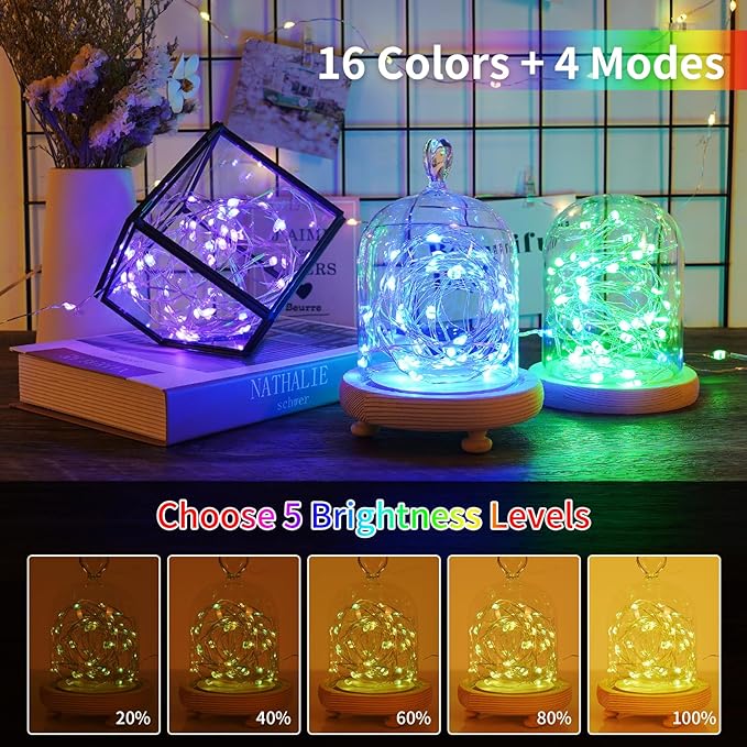 66ft 200LED Fairy Lights Battery Operated, 4 Pack 16.5ft 16 Color Changing String Light with Remote Timer, RGB Waterproof Twinkle Lights for Indoor Outdoor Room Garden Yard Gift Party Christmas Décor