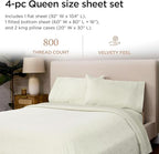 Threadmill Luxury 100% Cotton Queen Bed-Sheets - 800 Thread Count Jacquard Celine Ivory, Better Than Egyptian Cotton,4 Pc Striped Bed Set, Damask Sheets with Elasticized Deep Pocket