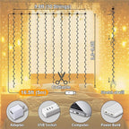 Warm White Curtain Light for Bedroom, 300 LED 9.8ft x 9.8ft Window Fairy Curtain String Light with 16 Hooks, 8 Models Remote Control for Wedding Party Home Garden Indoor Decorations