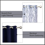 BONZER Mix and Match Curtains - 2 Pieces Branch Print Sheer Curtains and 2 Pieces Blackout Curtains for Bedroom Living Room Grommet Window Drapes, 37x95 Inch/Panel, Indigo, Set of 4 Panels
