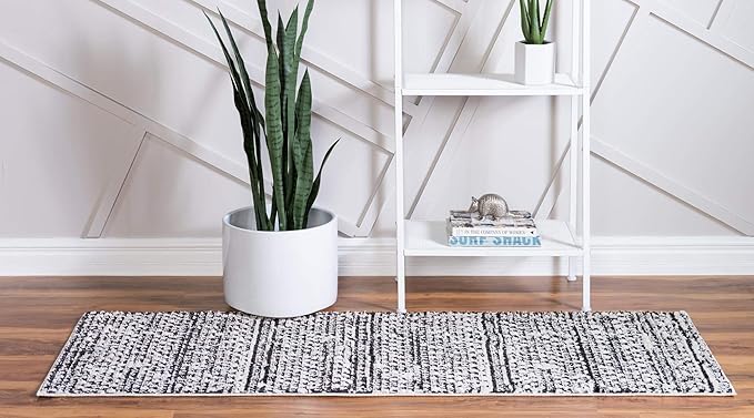 Rugs.com Morocco Collection Rug – 6 Ft Runner Ivory High-Pile Rug Perfect for Hallways, Entryways