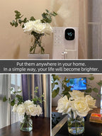 14" Artificial Flowers with White Roses in Vase, Fake Flowers in Artificial Water Vase, Silk Flower Arrangements with Artificial Flowers for Home Dining Table Decor.
