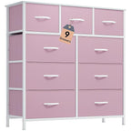 DWVO Dresser with 9 Drawers - Fabric Storage Tower, Organizer Unit for Living Room, Hallway - Sturdy Steel Frame, Wooden Top & Easy Pull Fabric Bins