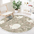 Round Rugs Forest Rabbits Floral Elements Cute Hand Drawn Rabbit Boho Area Rug Linen and Cotton Carpet Meditation Rug Washable Hallway Runner Mat Accent Rug for Bedroom Bathroom 4ft