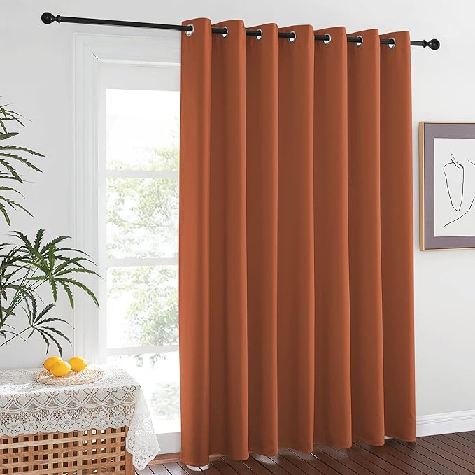 NICETOWN Burnt Orange Curtains for Sliding Glass Door, 84 inch Long, Grommet Single Curtain Panel, Sound Reducing Blackout Curtains for Bedroom/Doorway Living Cabin (8.3ft Wide by 7ft Long)