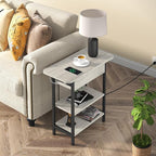 LIDYUK End Table with Charging Station, Set of 2 Flip Top Narrow Side Table for Small Spaces, Nightstands Set of 2 for Bedroom, End Tables Living Room with Storage Shelves, Light Grey