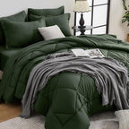 HEVUMYI Army Green Queen Comforter Set - 7-Piece All Season Bed in a Bag Queen, Ultra Soft Bedding Set with Comforter, Flat Sheet, Fitted Sheet, Pillowcases, Pillow Shams