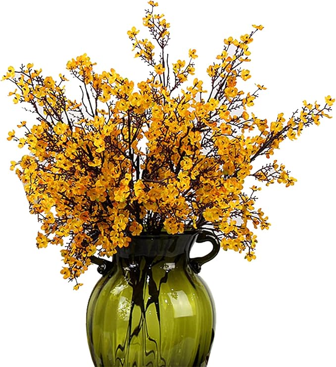 JAKY-Global Babys Breath Fabric Cloth Artificial Flowers 9 Bundle European Fake Silk Plants Decor Wedding Party Decoration Bouquets Real Touch DIY Home Garden (Yellow Orange 9pcs)