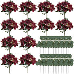Peony Artificial Flowers, Faux Peonies Hydrangea Eucalyptus Bouquet 12 Packs Silk Vintage Realistic Peony Floral Arrangement for Vase Wedding Centerpiece Table Home Party Decor-Burgundy