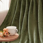 Exclusivo Mezcla Fleece Throw Blanket for Couch, Sofa, 300GSM Super Soft and Warm Blankets, Olive Green Throw All Season Use, Cozy, Plush, Lightweight, 50x60 Inches