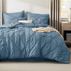 Bedsure Full Comforter Set Mineral Blue - Bed in a Bag Full Size Bedding Set 7 Pieces, GentleSoft™ Pintuck Bed Set Gift for Family, Pinch Pleat All Season Comforter with Sheets, Pillowcases & Shams