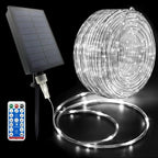 Solar Rope Lights Outdoor Waterproof LED, 66ft 200 LEDs Cold White String Lights,8 Lighting Modes Tube Lights with Remote for Christmas Garden Swimming Pool Trampoline