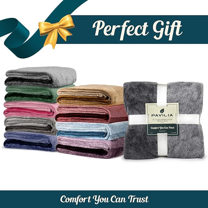 Pavilia Black Ombre Fleece Blanket for Twin Size Bed, Soft Plush Lightweight Cozy Microfiber Gift Decorative Blanket, 60x80