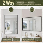 Suidia Bathroom Mirror, 60" x 36" Wall Mirror Metal Framed, Bathroom Vanity Mirror for Living Room Bedroom Bathroom Entryway, Black, Rect Corner Style