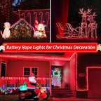 JMEXSUSS 2 Pack Red Christmas Lights Battery Operated Rope Lights Outdoor Waterproof Total 200LED 8 Modes Battery Powered String Lights with Remote for Patio Tree Garden Christmas Decor