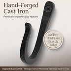 Railroad Spike Cast Iron Hooks (10 Pack) Handmade Blacksmith, Wall Mounted Farmhouse Decorative Hooks, PowderCoated for Interior or Exterior Use, Rust Proof for Hanging Coats, Bags or Pots (Black)
