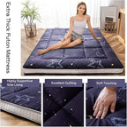MAXYOYO Black Moon and Star Futon Mattress, Japanese Floor Mattress Quilted Bed Mattress Topper, Extra Thick Folding Sleeping Pad Breathable Floor Lounger Guest Bed for Camping, King