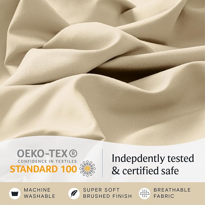 LuxClub 4 PC Queen Sheet Set, Queen Size, Deep Pockets Wrinkle Free Cooling Bed Sheets Machine Washable Hotel Bedding Silky Soft - Cream Queen